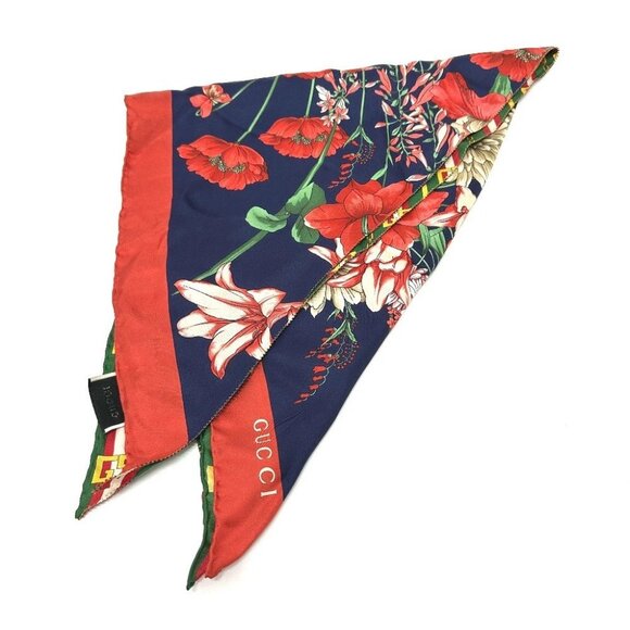 GUCCI Floral all-over pattern Flora Flower Triangle Scarf silk Multicolore - Picture 1 of 16
